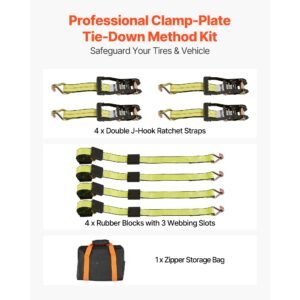 wheel chock tie down kit, deck style trailer tie down strap, car tie down kit with j hook, break strength 10009 lbs & working load 3333 lbs motorcycle tie down system for suvs, trailers, trucks