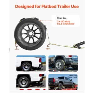 wheel chock tie down kit, deck style trailer tie down strap, car tie down kit with j hook, break strength 10009 lbs & working load 3333 lbs motorcycle tie down system for suvs, trailers, trucks
