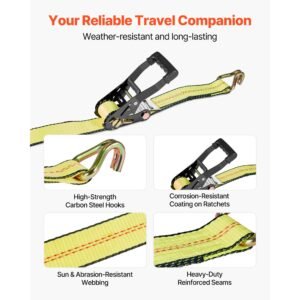 wheel chock tie down kit, deck style trailer tie down strap, car tie down kit with j hook, break strength 10009 lbs & working load 3333 lbs motorcycle tie down system for suvs, trailers, trucks