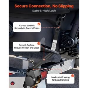 wheel chock tie down kit, fixed trailer tie down strap, car tie down kit with s hook, break strength 1649 lbs & working load 550 lbs motorcycle tie down system for trailers, boats, snowmobiles