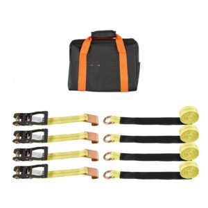 Wheel Chock Tie-Down Kit, Tire-Style Motorcycle Tie-Down System, Car Tie Down Kit with Flat Hook, Break Strength 10009 lbs & Working Load 3333 lbs Trailer Tie Down Strap for ATVs, SUVs, Trailers