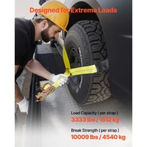 wheel chock tie down kit, tire style tow dolly strap, car tie down kit with heavy duty hook, break strength 10009 lbs & working load 3333 lbs motorcycle tie down system for atv, suv, snowmobiles