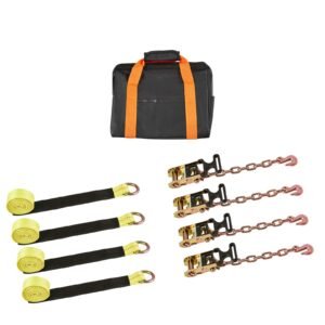 Wheel Chock Tie-Down Kit, Tire-Style Tow Dolly Strap, Car Tie Down Kit with Heavy-Duty Hook, Break Strength 10009 lbs & Working Load 3333 lbs Motorcycle Tie-Down System for ATV, SUV, Snowmobiles