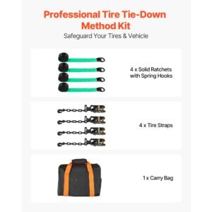 wheel chock tie down kit, tire style tow dolly strap, car tie down kit with heavy duty hook, break strength 10009 lbs & working load 3333 lbs motorcycle tie down system for atv, suv, trailer