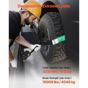 wheel chock tie down kit, tire style tow dolly strap, car tie down kit with heavy duty hook, break strength 10009 lbs & working load 3333 lbs motorcycle tie down system for atv, suv, trailer