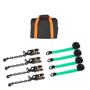 Wheel Chock Tie-Down Kit, Tire-Style Tow Dolly Strap, Car Tie Down Kit with Heavy-Duty Hook, Break Strength 10009 lbs & Working Load 3333 lbs Motorcycle Tie-Down System for ATV, SUV, Trailer