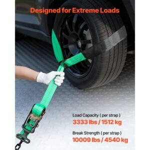 wheel chock tie down kit, tire style tow dolly strap, car tie down kit with heavy duty hook, break strength 10009 lbs & working load 3333 lbs motorcycle tie down system with o ring for atv, suv
