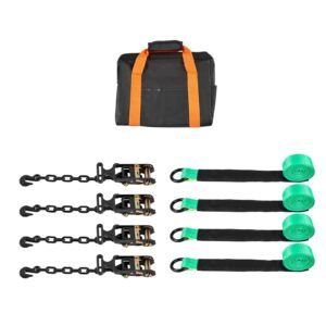 Wheel Chock Tie-Down Kit, Tire-Style Tow Dolly Strap, Car Tie Down Kit with Heavy-Duty Hook, Break Strength 10009 lbs & Working Load 3333 lbs Motorcycle Tie-Down System with O-Ring for ATV, SUV