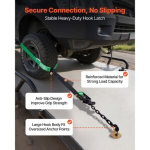 wheel chock tie down kit, tire style tow dolly strap, car tie down kit with heavy duty hook, break strength 10009 lbs & working load 3333 lbs motorcycle tie down system with o ring for atv, suv