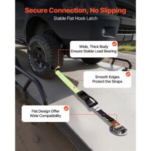 wheel chock tie down kit, tire style trailer tie down strap, car tie down kit with flat hook, break strength 10009 lbs & working load 3333 lbs motorcycle tie down system for atvs, suvs, trailers
