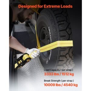 wheel chock tie down kit, tire style trailer tie down strap, car tie down kit with spring hook, break strength 10009 lbs & working load 3333 lbs motorcycle tie down system for atv, suv, trailer