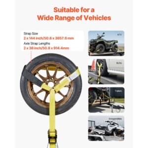 wheel chock tie down kit, tire style trailer tie down strap, car tie down kit with spring hook, break strength 10009 lbs & working load 3333 lbs motorcycle tie down system for atv, suv, trailer