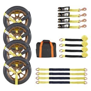 Wheel Chock Tie-Down Kit, Tire-Style Trailer Tie Down Strap, Car Tie Down Kit with Spring Hook, Break Strength 10009 lbs & Working Load 3333 lbs Motorcycle Tie-Down System for ATV, SUV, Trailer