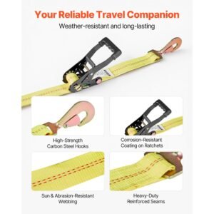 wheel chock tie down kit, tire style trailer tie down strap, car tie down kit with spring hook, break strength 10009 lbs & working load 3333 lbs motorcycle tie down system for atv, suv, trailer