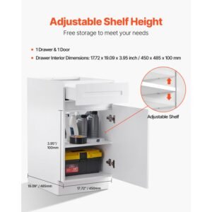 white shaker base cabinet with drawer, 18 inch unassembled drawer base cabinet, 18" w x 24" d x 34.5" h ready to assemble cabinet with soft close door and adjustable shelf, for home office
