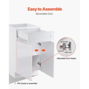 white shaker base cabinet with drawer, 18 inch unassembled drawer base cabinet, 18" w x 24" d x 34.5" h ready to assemble cabinet with soft close door and adjustable shelf, for home office