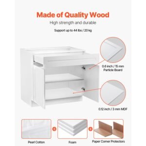 white shaker base cabinet with drawer, 30 inch unassembled drawer base cabinet, 30" w x 24" d x 34.5" h ready to assemble cabinet with soft close doors and adjustable shelf, for home office