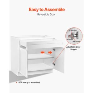 white shaker base cabinet with drawer, 30 inch unassembled drawer base cabinet, 30" w x 24" d x 34.5" h ready to assemble cabinet with soft close doors and adjustable shelf, for home office