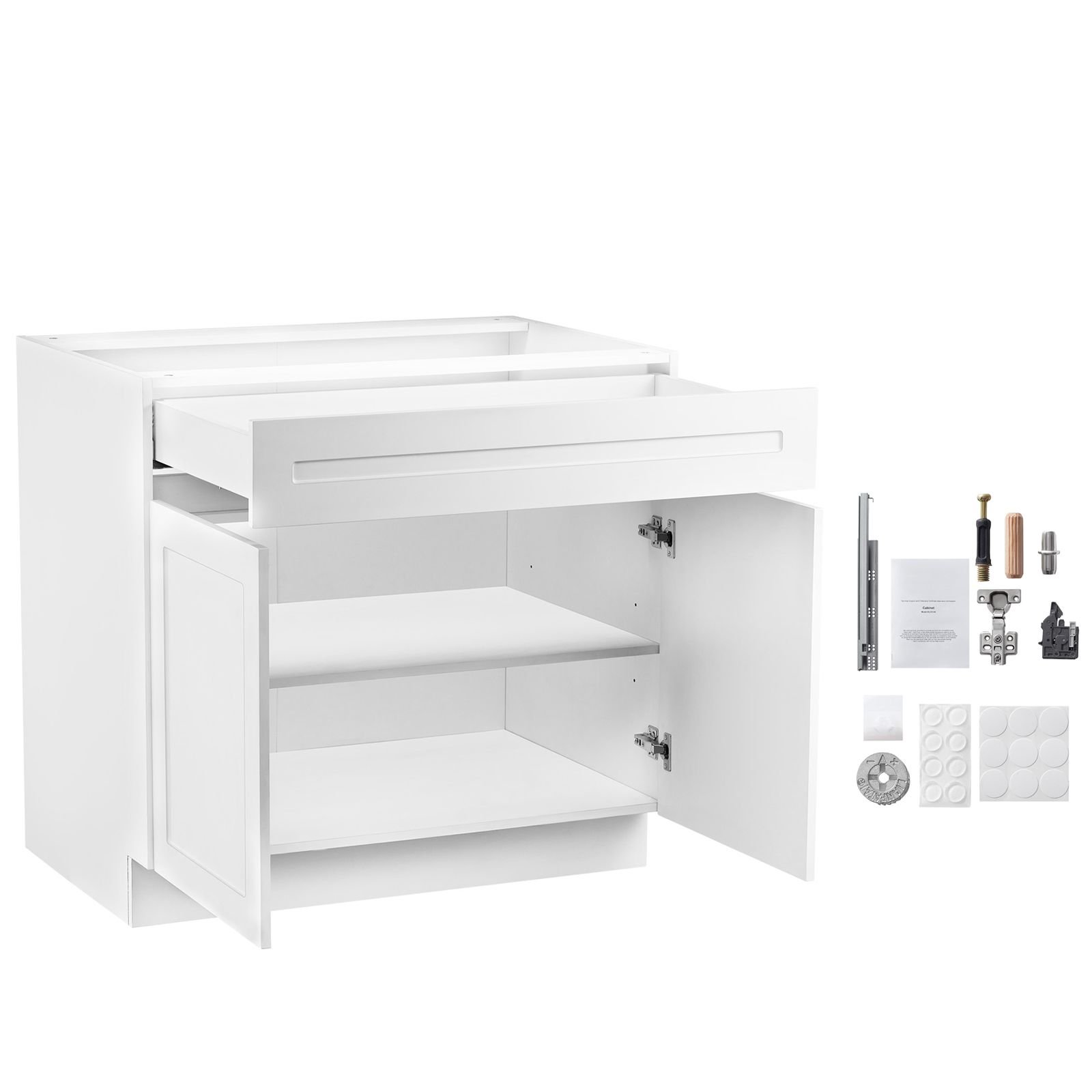 white shaker base cabinet with drawer, 30 inch unassembled drawer base cabinet, 30" w x 24" d x 34.5" h ready to assemble cabinet with soft close doors and adjustable shelf, for home office