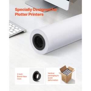wide format paper, 24 in x 150 ft plotter roll, 20 rolls cad bond rolls with 2 in core, 20 lb bond paper rolls, ideal for cad drawings, engineering plans, gis maps, and architectural designs