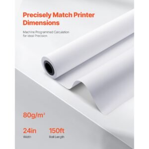 wide format paper, 24 in x 150 ft plotter roll, 20 rolls cad bond rolls with 2 in core, 20 lb bond paper rolls, ideal for cad drawings, engineering plans, gis maps, and architectural designs