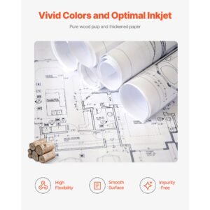 wide format paper, 24 in x 150 ft plotter roll, 20 rolls cad bond rolls with 2 in core, 20 lb bond paper rolls, ideal for cad drawings, engineering plans, gis maps, and architectural designs