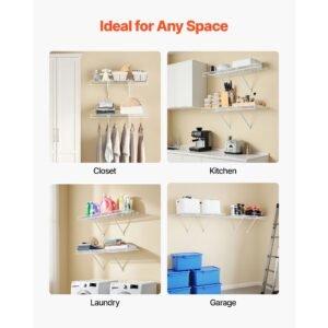 wire shelf kit, 3 ft, set of 2, wall mounted wire shelves, heavy duty carbon steel hanging shelf, floating wall storage shelves with dip coating, for closet, bedroom, living room, office, pantry