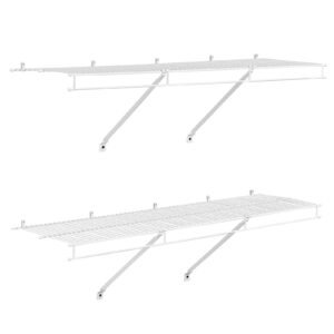 wire shelf kit, 4 ft, set of 2, wall mounted wire shelves, heavy duty carbon steel hanging shelf, floating wall storage shelves with dip coating, for closet, bedroom, living room, office, pantry