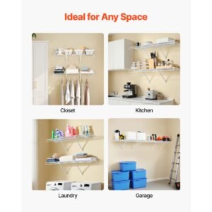 wire shelf kit, 4 ft, set of 2, wall mounted wire shelves, heavy duty carbon steel hanging shelf, floating wall storage shelves with dip coating, for closet, bedroom, living room, office, pantry