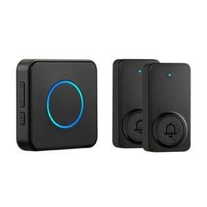 wireless doorbell kit, ip54 waterproof door chime ranges up to 1000 ft, 5 adjustable volumes, 48 ringtones, easy installation, wireless doorbell ideal for home, doorway, classroom, office, black