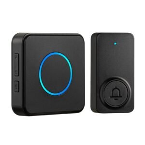 wireless doorbell kit, ip54 waterproof door chime ranges up to 1000 ft, 5 adjustable volumes, 48 ringtones, easy installation, wireless doorbell ideal for home, doorway, classroom, office, black