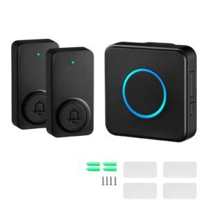 Wireless Doorbell Kit, IP54 Waterproof Door Chime Ranges up to 1000 ft, 5 Adjustable Volumes, 48 Ringtones, Easy Installation, Wireless Doorbell Ideal for Home, Doorway, Classroom, Office, Black