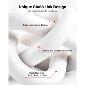 wood chain link decor, 3 link, hand carved wooden knot decor, coffee table decoration modern shelf accents, decorative objects for home living room bedroom entryway farmhouse bookshelf, white