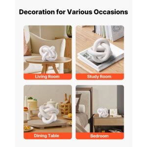 wood chain link decor, 3 link, hand carved wooden knot decor, coffee table decoration modern shelf accents, decorative objects for home living room bedroom entryway farmhouse bookshelf, white