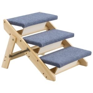 Wood Pet Stairs, 3-Step Dog Stairs for Beds, Sofa & Cars, 150lbs Load Capacity, Floded Flat Design, Stable & Sturdy Cat & Dog Step Ladder for Small Medium Large Older Pet Puppy Essentials