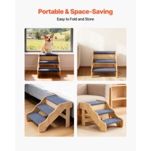 wood pet stairs, 3 step dog stairs for high beds, sofa & cars, 150lbs load capacity, non slip surface, stable cat & dog step ladder for small medium large older pet puppy essentials