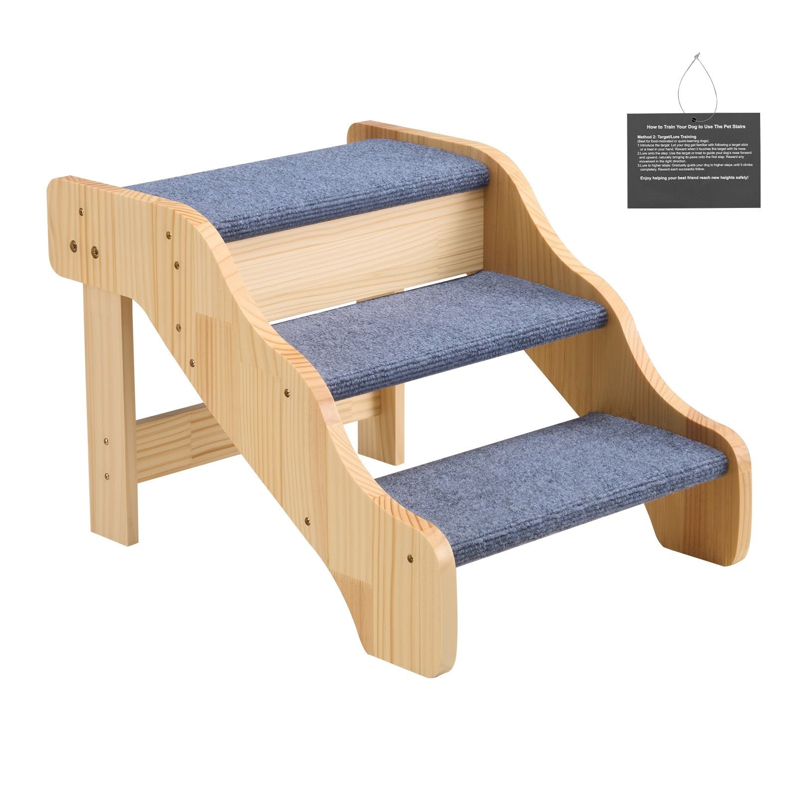 wood pet stairs, 3 step dog stairs for high beds, sofa & cars, 150lbs load capacity, non slip surface, stable cat & dog step ladder for small medium large older pet puppy essentials
