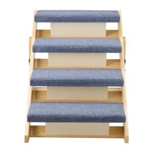 wood pet stairs, 4 step dog stairs for beds, sofa & cars, 150lbs load capacity, floded flat design, stable & sturdy cat & dog step ladder for small medium large older pet puppy essentials