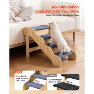 wood pet stairs, 4 step dog stairs for high beds, sofa & cars, 150lbs load capacity, non slip surface, stable cat & dog step ladder for small medium large older pet puppy essentials
