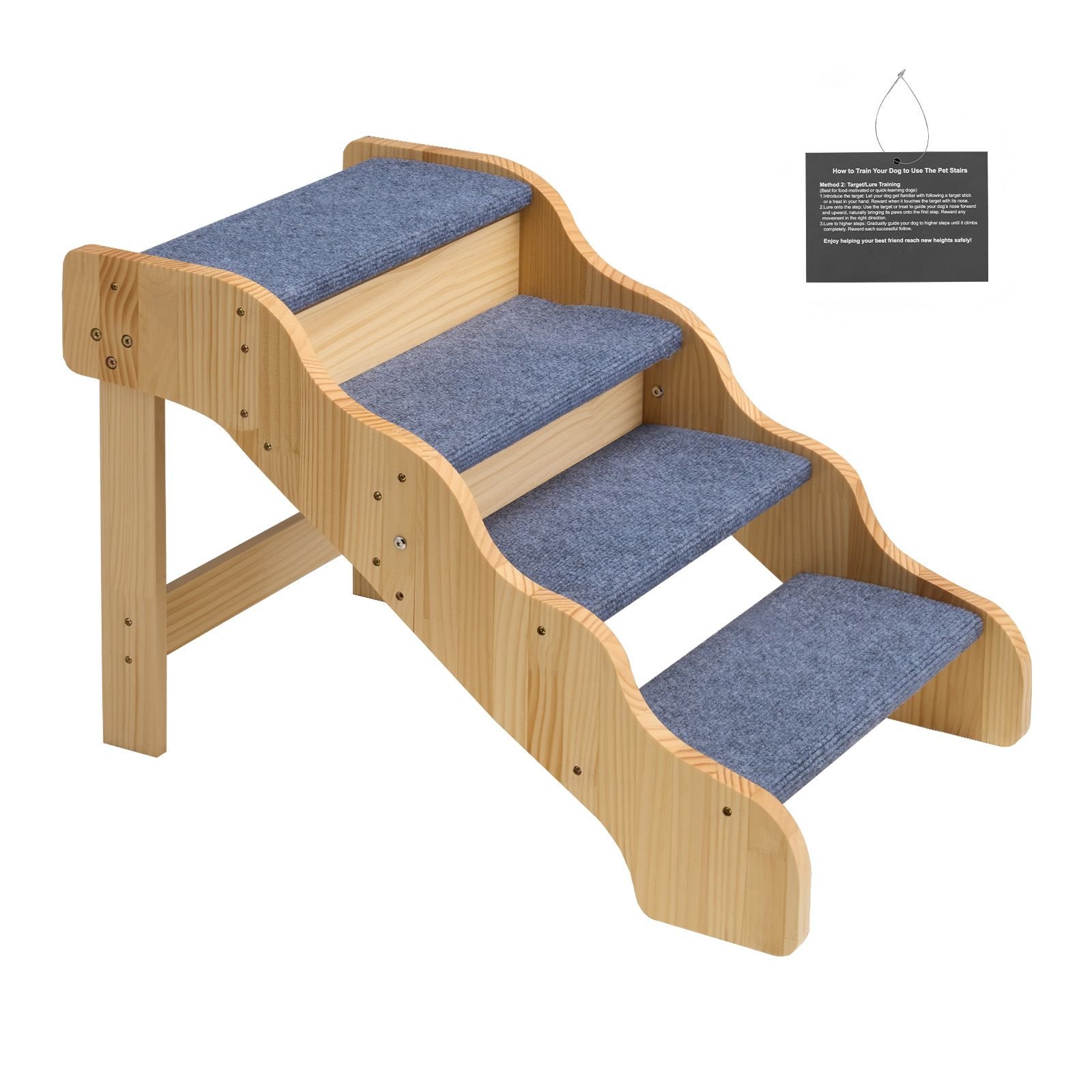 wood pet stairs, 4 step dog stairs for high beds, sofa & cars, 150lbs load capacity, non slip surface, stable cat & dog step ladder for small medium large older pet puppy essentials