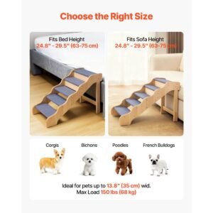 wood pet stairs, 5 step dog stairs for high beds, sofa & cars, 150lbs load capacity, non slip surface, stable cat & dog step ladder for small medium large older pet puppy essentials