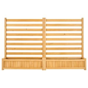 Wooden Privacy Fence, 36 x 45 inch Air Conditioner Fence, 2 Slatted Panel Solid Outdoor Wood Privacy Screen with 2 Planters, Metal Stakes, Trash Can Hider Fences Suitable for Garden, Pool
