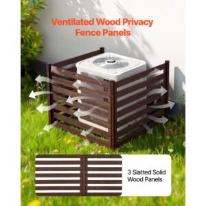 wooden privacy fence, 48 x 37 inch air conditioner fence, 3 panel solid outdoor wood privacy screen with metal stakes, steel frame, trash can hider fences suitable for garden, pool