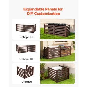wooden privacy fence, 48 x 37 inch air conditioner fence, 3 panel solid outdoor wood privacy screen with metal stakes, steel frame, trash can hider fences suitable for garden, pool