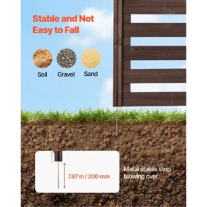 wooden privacy fence, 48 x 37 inch air conditioner fence, 3 panel solid outdoor wood privacy screen with metal stakes, steel frame, trash can hider fences suitable for garden, pool