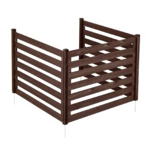 Wooden Privacy Fence, 48 x 37 inch Air Conditioner Fence, 3 Panel Solid Outdoor Wood Privacy Screen with Metal Stakes, Steel Frame, Trash Can Hider Fences Suitable for Garden, Pool