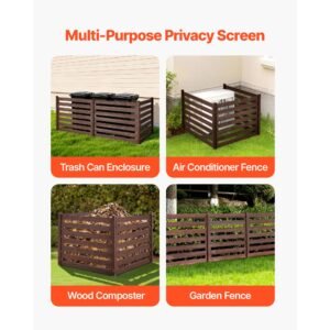 wooden privacy fence, 48 x 37 inch air conditioner fence, 3 panel solid outdoor wood privacy screen with metal stakes, steel frame, trash can hider fences suitable for garden, pool