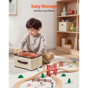 wooden train set, 39pcs, wood train track with magnetic trains and railway accessories, compatible with major brands, small town, christmas birthday toy for kids toddlers ages 3 8 boys and girls