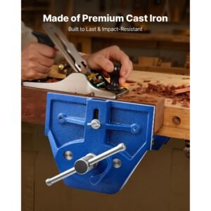 woodworking vise, 9 inch jaw width, quick release wood bench vise, 10.2 inch max jaw opening, heavy duty cast iron construction, adjustable front stop, workbench vice, for woodworking drilling