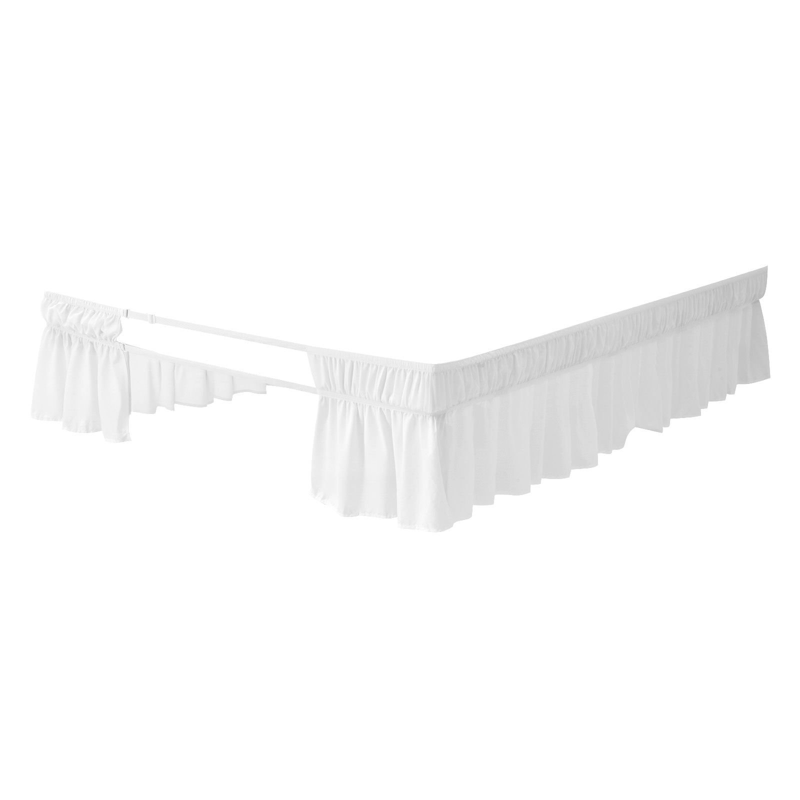 wrap around bed skirt, 15 in drop, white dust ruffle queen size, three sides adjustable bedskirt with easy fit elastic strap, wrinkle free & fade resistant, machine washable, for queen size bed